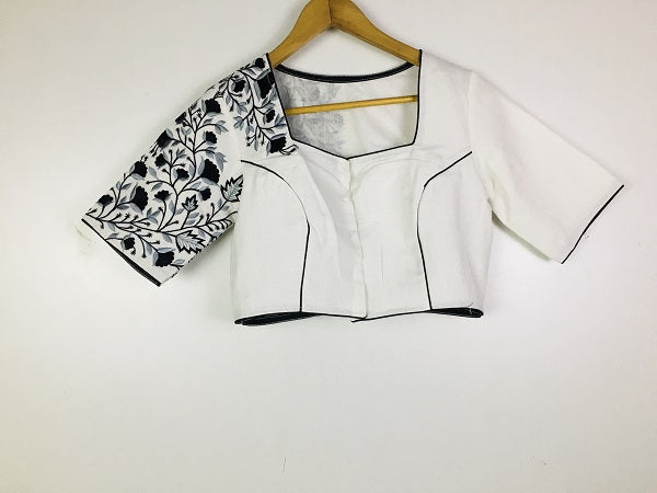 White Floral Embroidery Cotton Blouse  - thesaffronsaga