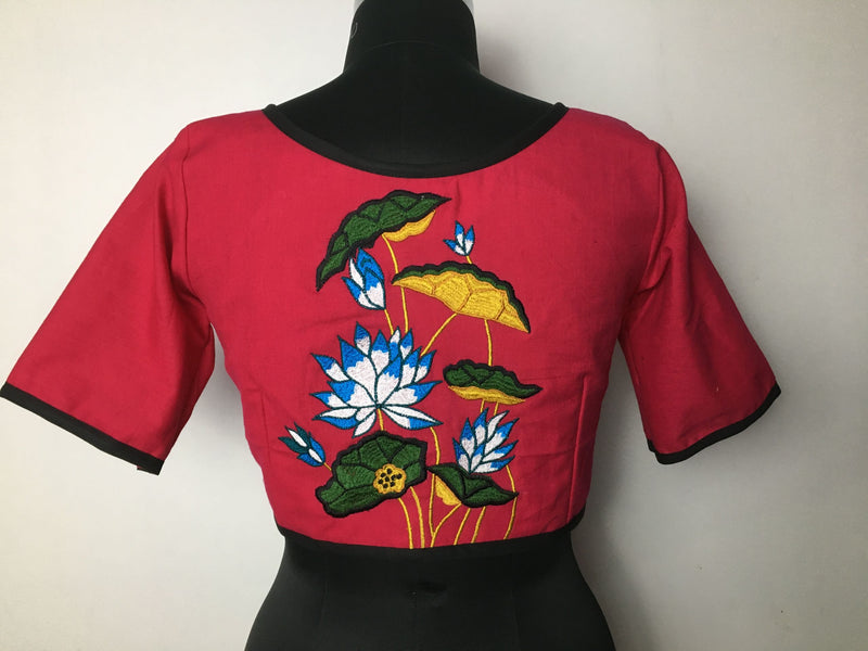 Red Embroidered Cotton Blouse  - thesaffronsaga