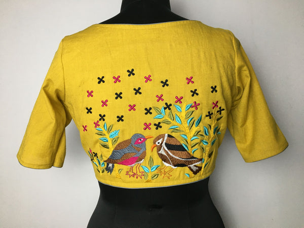 Yellow Embroidered Cotton Blouse  - thesaffronsaga