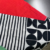 Red Black White Geometric Print Slub Cotton Fabric  - thesaffronsaga