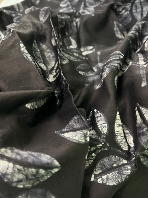 Pata Black & White Leaves Motif Batik Print Cotton Blouse Piece