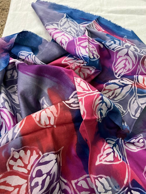 Rituparna Pink Grey Leaf Batik Print Cotton Blouse Piece