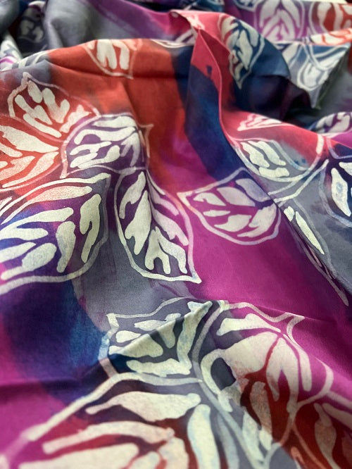Rituparna Pink Grey Leaf Batik Print Cotton Blouse Piece