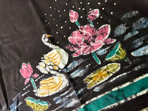 Lotus Black Batik Print Cotton Blouse Piece