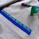 Alpona Neel Maachh Beige Blue Handpainted Cotton Blouse Piece  - thesaffronsaga