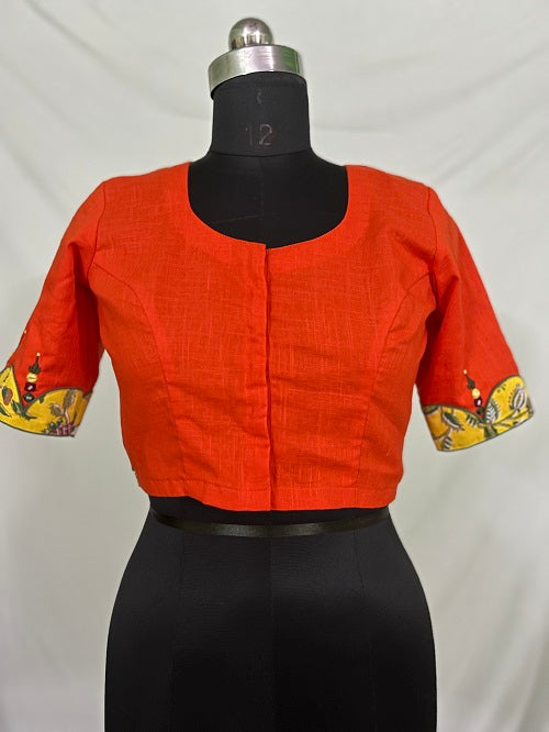 Orange Yellow Applique Embroidery Blouse  - thesaffronsaga
