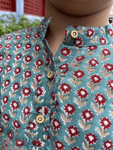 Teal floral Cotton Handblock Printed Boy shirts
