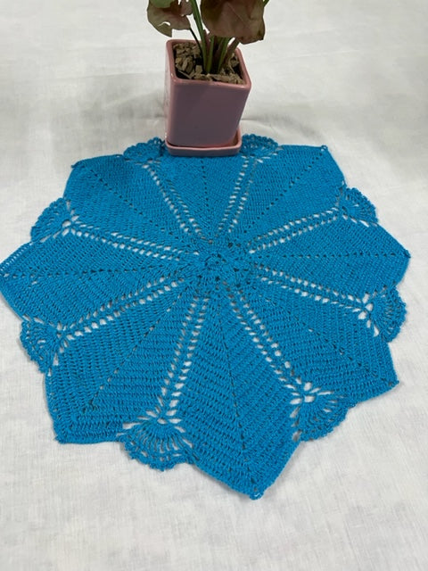 Blue Flower Round Crochet Doily  - thesaffronsaga
