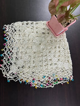 Off White Square Crochet Table Cover  - thesaffronsaga