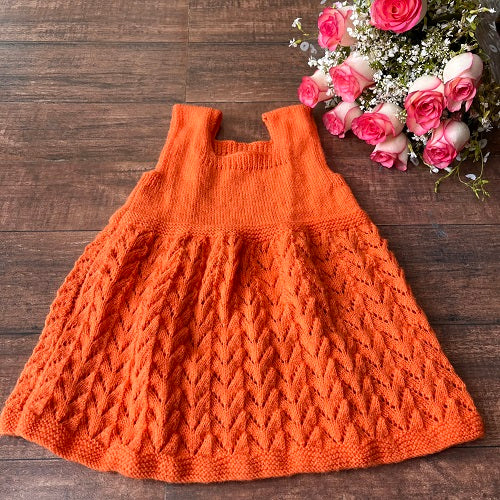 Orange Handknitted Woollen Frock For Girls  - thesaffronsaga