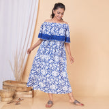 Blue White Floral Off Shoulder Dress For New Mom  - thesaffronsaga