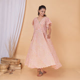 Coral Pink Block Print Flair Dress  - thesaffronsaga