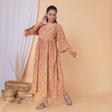 Orange Floral Block Print Dress For New Mom  - thesaffronsaga