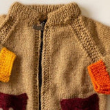 Hazelnut Brown Handknitted Woollen Front Zipper Pullover With Pockets  - thesaffronsaga