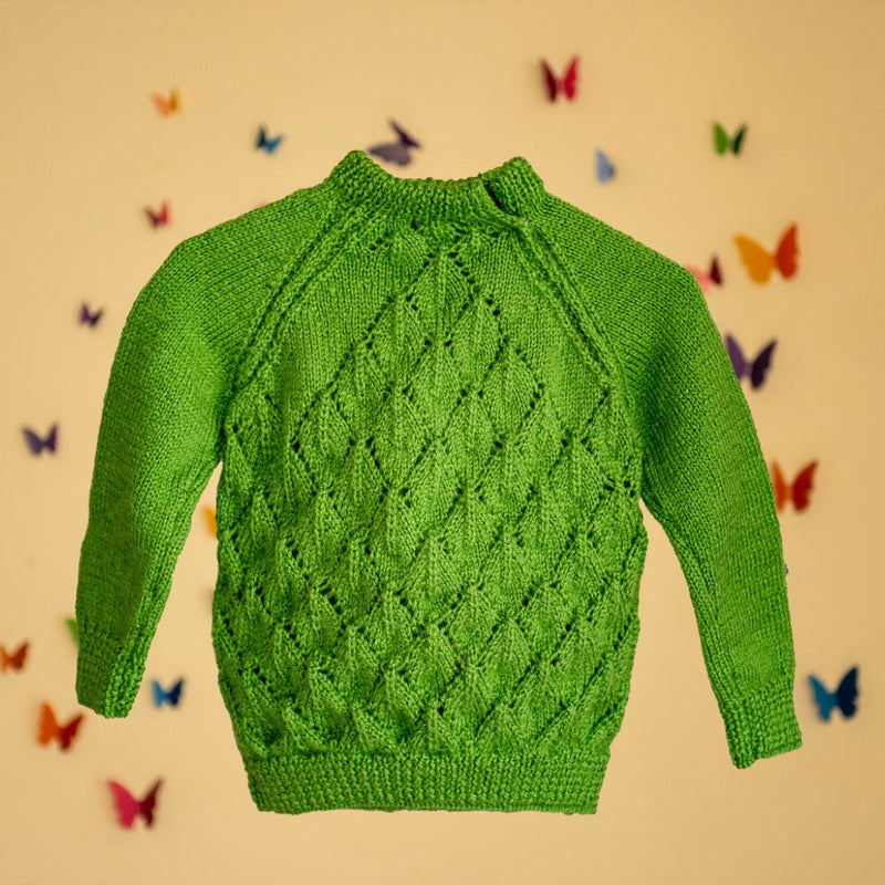 Green Handknitted Woollen Pullover  - thesaffronsaga
