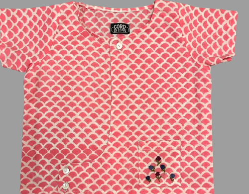 Pink Scale & Stripes Block Print Cotton Unisex Co-ord Set