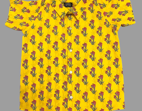 Sunshine Yellow Floral Print Shirt Shorts Boy's  Co-ord Set