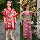 Mom & daughter Red floral Co-Ord set duo  - thesaffronsaga