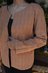 Striped Hand Block Printed Cotton Short Jacket  - thesaffronsaga