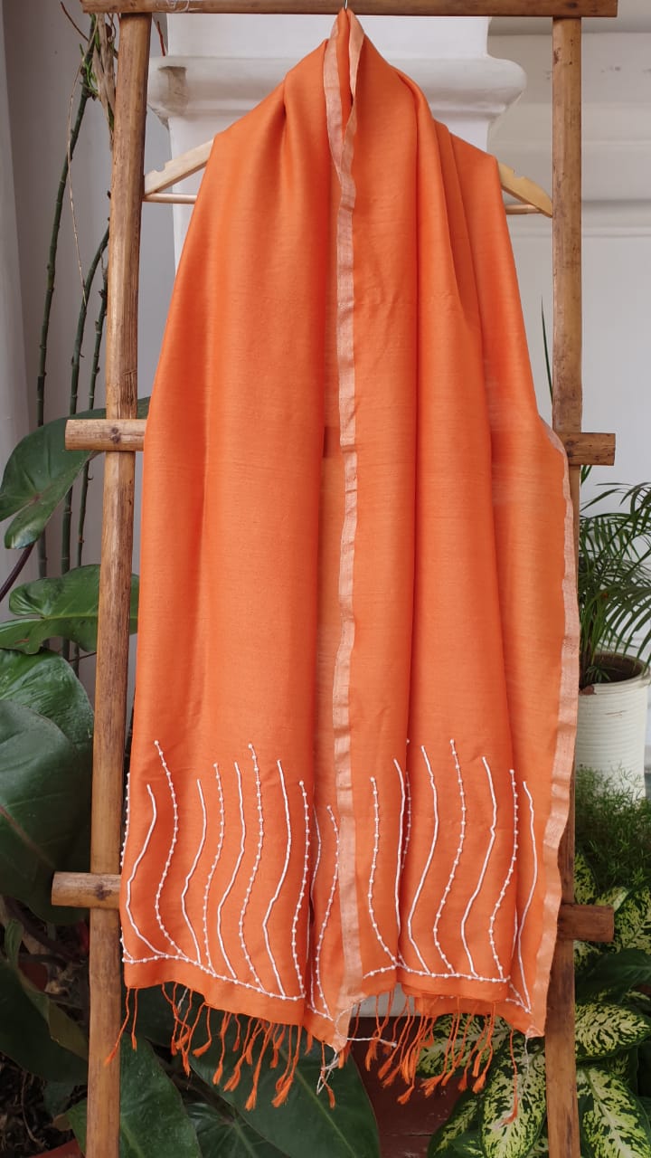 Orange Hand Embroidered Shawl.  - thesaffronsaga