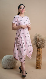 Nude Pink Signature Block Print Cotton Lycra Dress