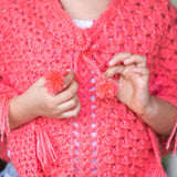 Girl's Dark Peach Hand-Knitted Woollen Poncho  - thesaffronsaga
