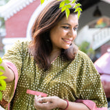 Green Hand Block Printed Cotton Kaftan  - thesaffronsaga