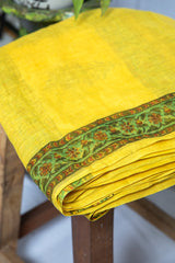 Surajmukhi-Yellow Linen Block Printed Saree  - thesaffronsaga
