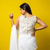Off White Linen Hand Embroidered Blouse  - thesaffronsaga
