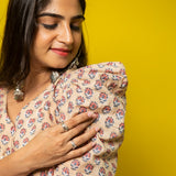 Beige Floral Block Printed Cotton Blouse  - thesaffronsaga
