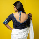 Indigo Blue Block Printed Cotton Blouse  - thesaffronsaga