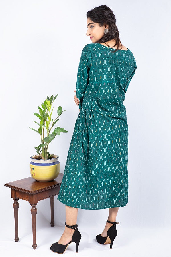 Harita- Pine Green Ikkat Dress  - thesaffronsaga