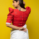Red Dobby Handloom Cotton Blouse  - thesaffronsaga