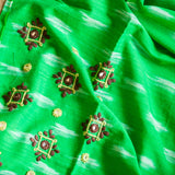 Green Hand Embroidered Ikkat Blouse Material  - thesaffronsaga