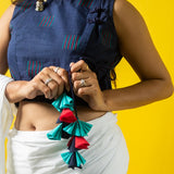Navy Blue Cotton Sleeveless Cropped Blouse  - thesaffronsaga