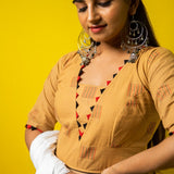 Beige Dobby Handloom Cotton Blouse  - thesaffronsaga