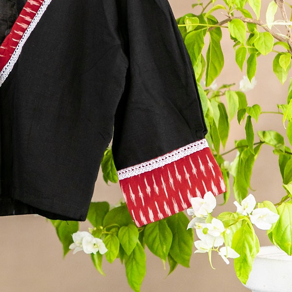 Black Red Ikkat Embroidered Blouse  - thesaffronsaga