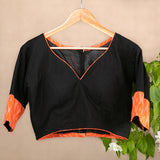 Black Orange Ikkat Embroidered Blouse  - thesaffronsaga