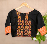 Black Orange Ikkat Embroidered Blouse  - thesaffronsaga