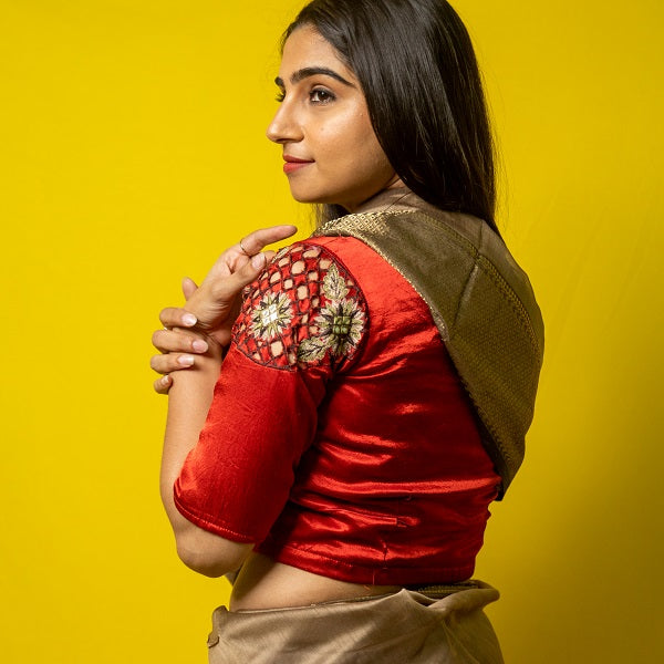 Cocktail Red Embroidered Silk Blouse  - thesaffronsaga