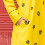 Yellow Ajrakh Embroidery Kaftan Style Nighty  - thesaffronsaga