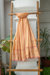 Peach Silk Wool Hand Embroidered Stole  - thesaffronsaga