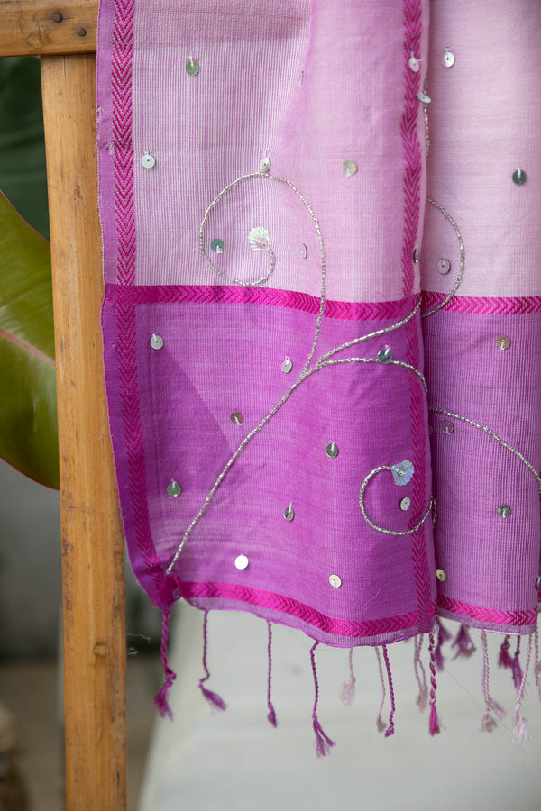 Lilac Mauve Wool Hand Embroidered Stole  - thesaffronsaga