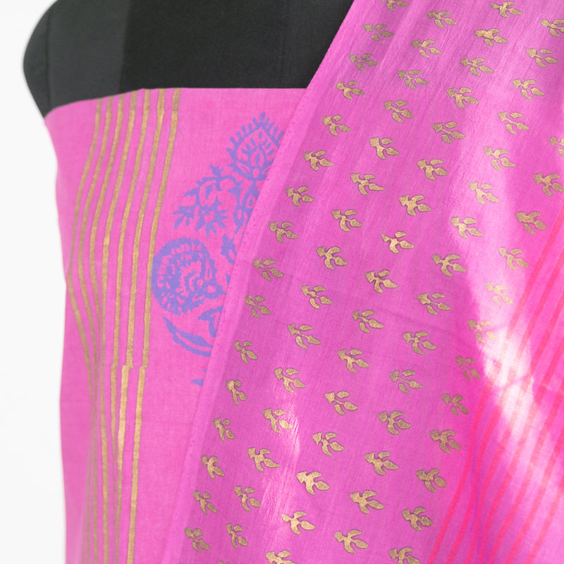 Pink Handblock Printed Unstiched Cotton Suit Set  - thesaffronsaga