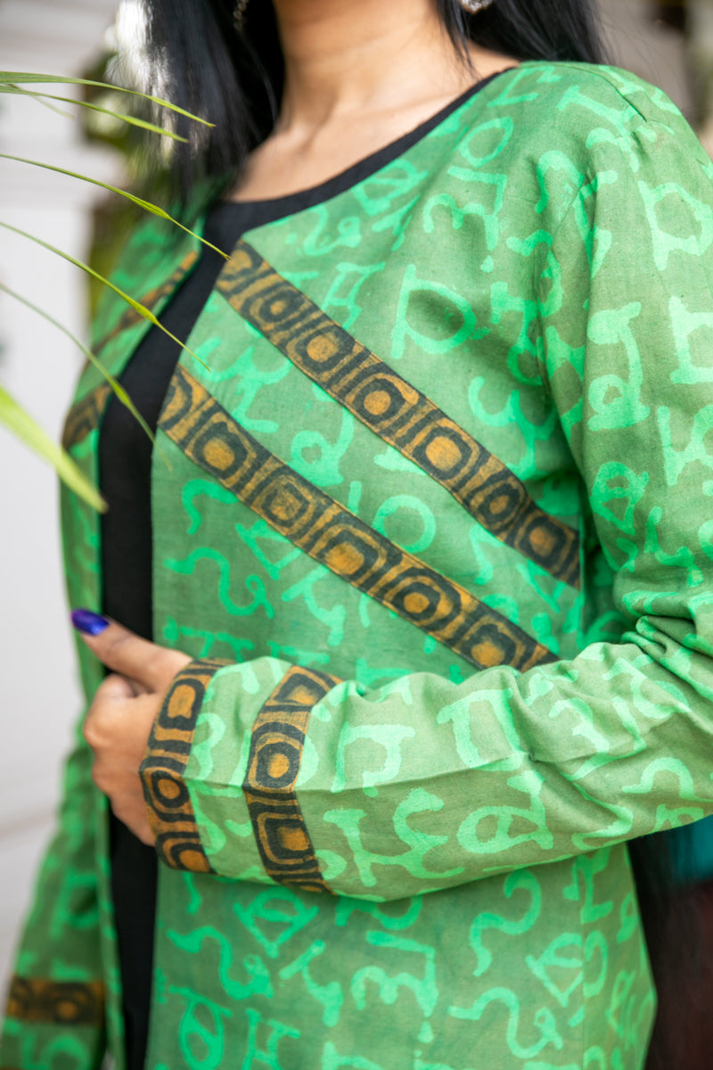 Green Hand Block Printed Cotton Jacket  - thesaffronsaga