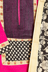 Fucshia Pink Cotton Kurta And Hand Painted Kalamkari Dupatta Set  - thesaffronsaga
