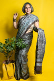 Devaki - Ice Blue Brown Kutchh Reverse Batik Tussar Silk Handloom Saree  - thesaffronsaga