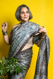 Devaki - Ice Blue Brown Kutchh Reverse Batik Tussar Silk Handloom Saree  - thesaffronsaga