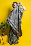 Devaki - Ice Blue Brown Kutchh Reverse Batik Tussar Silk Handloom Saree  - thesaffronsaga