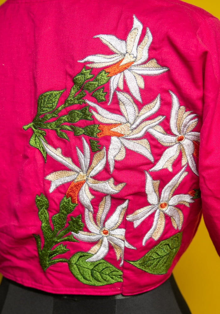 Fuchsia Pink Parijat Embroidered Cotton Blouse  - thesaffronsaga